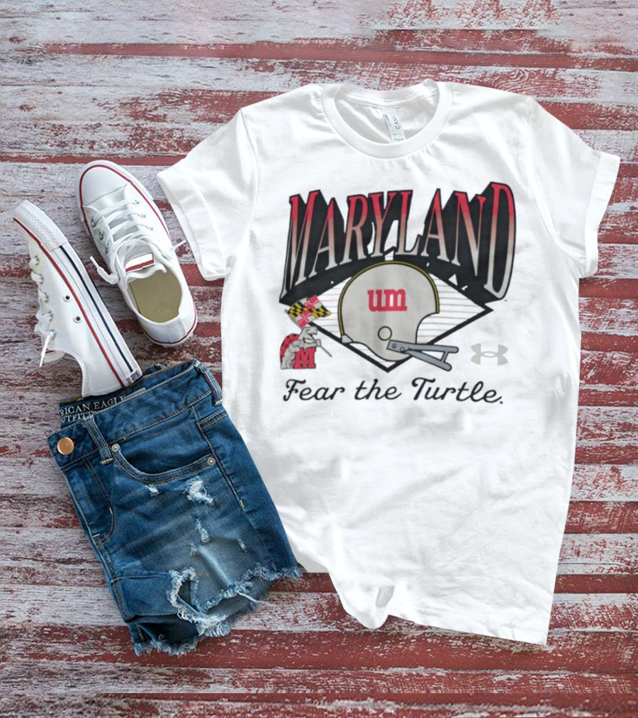 Maryland Terrapins Fear The Turtle UM Football Helmet And Under Armour Logo T-Shirt