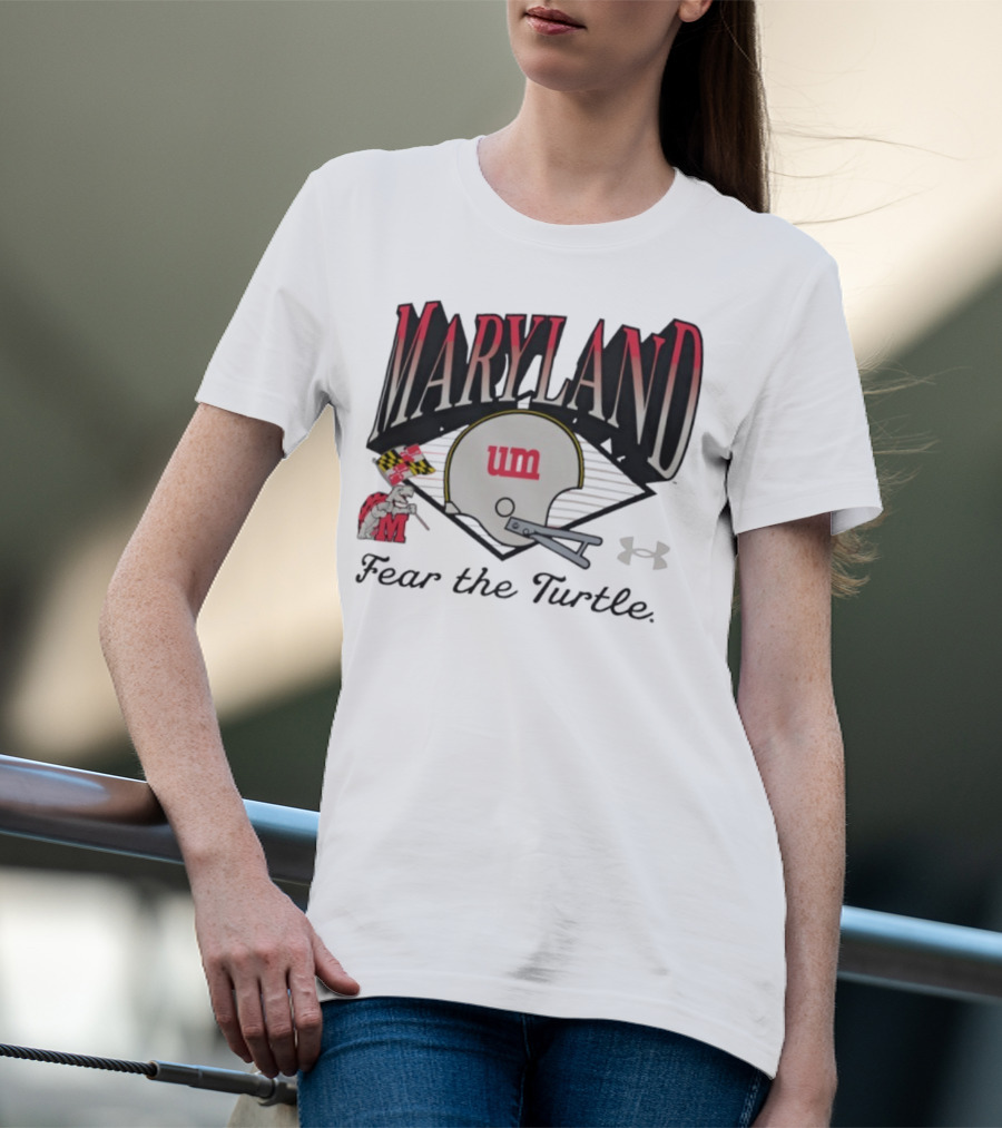 Maryland Terrapins Fear The Turtle UM Football Helmet And Under Armour Logo T-Shirt