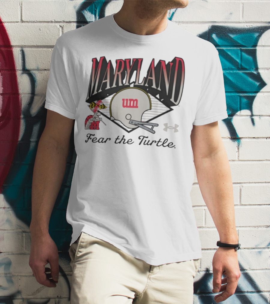 Maryland Terrapins Fear The Turtle UM Football Helmet And Under Armour Logo T-Shirt