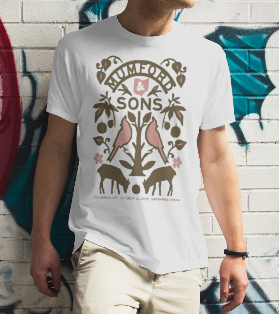 Mumford & Sons Nationwide Arena October 12 2025 Columbus OH Tour Birds And Deer Design T-Shirt