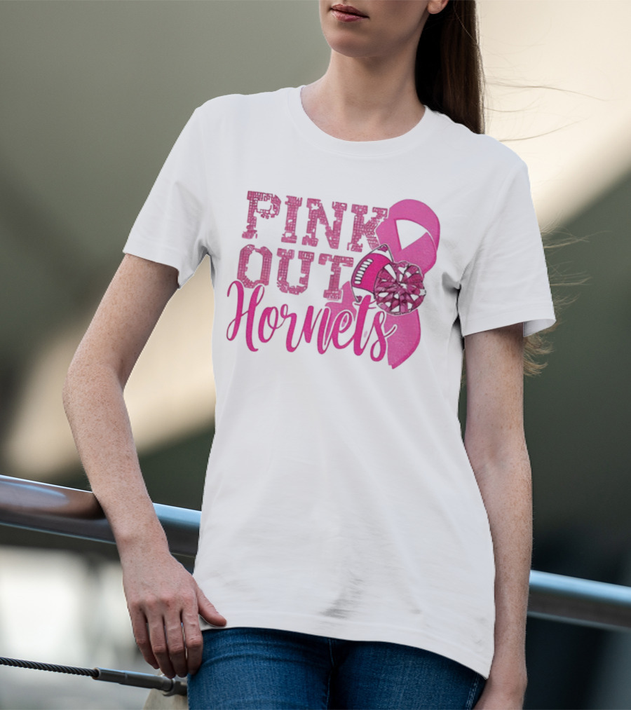 Pink Out Hornets New Orleans Hornets 2025 Football Ribbon Pom لص博 T-Shirt