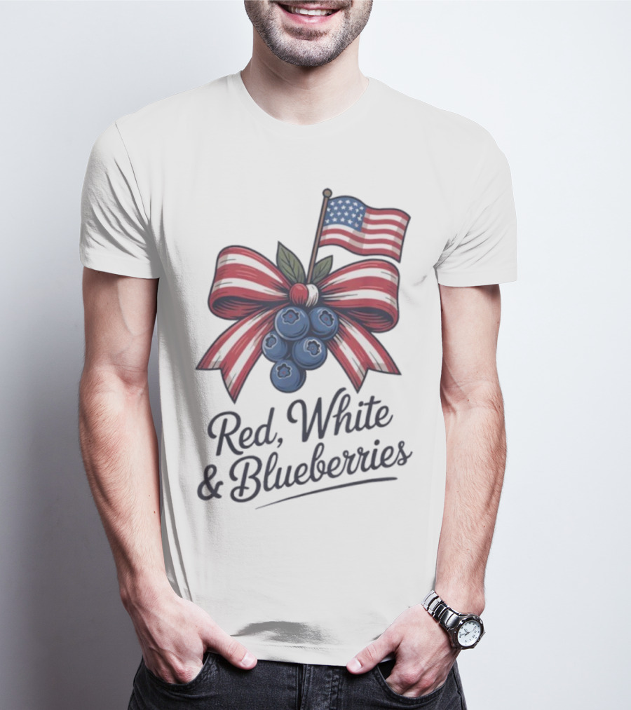 Red White Blueberries American Flag Bow T-Shirt
