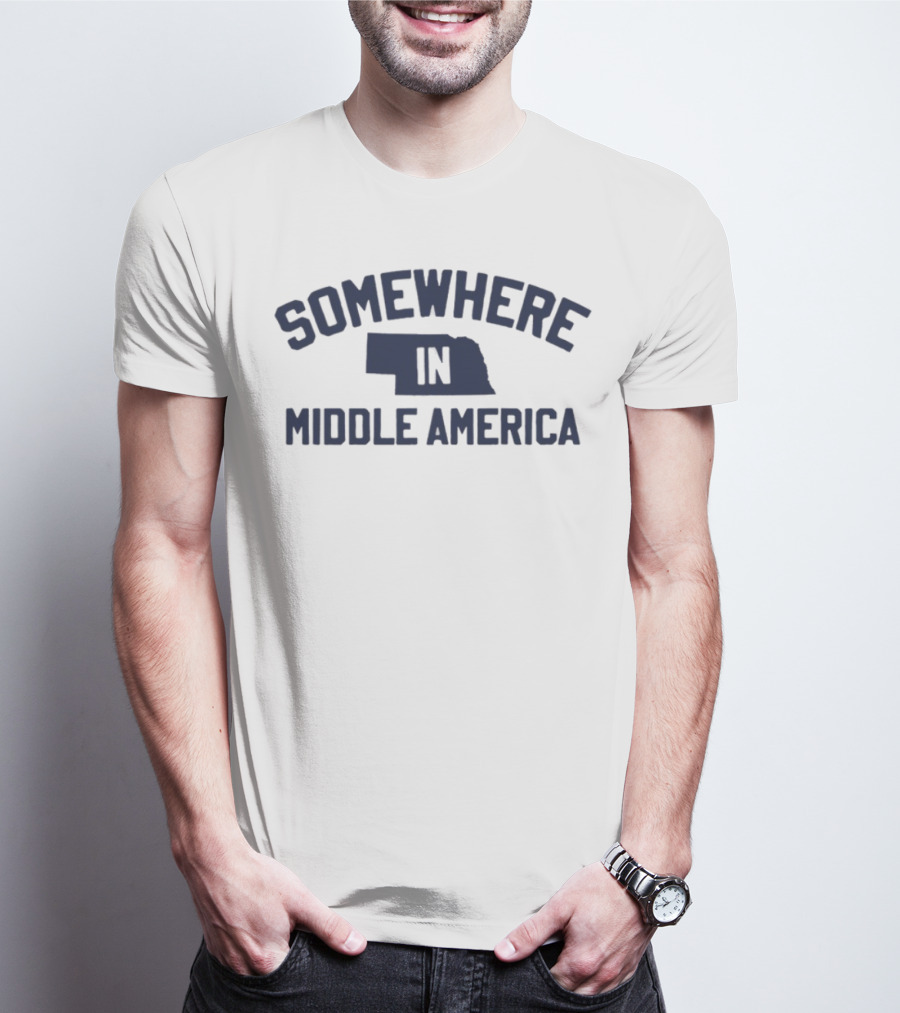 Somewhere In Middle America Nebraska Map Outline T-Shirt
