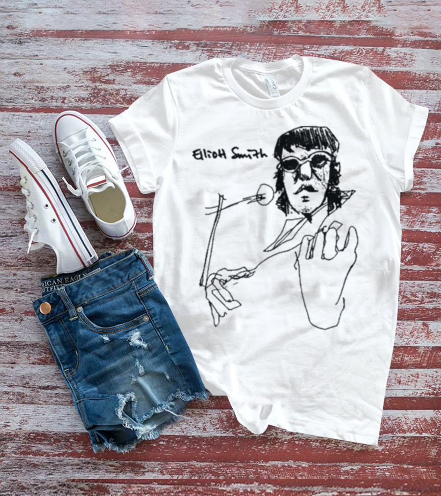 Elliott Smith Blue Fools Hand-Drawn Microphone Sketch T-Shirt