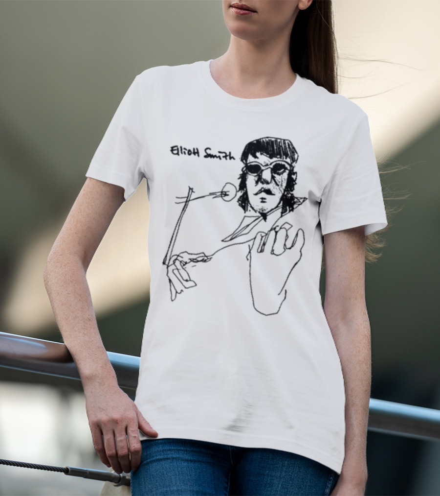 Elliott Smith Blue Fools Hand-Drawn Microphone Sketch T-Shirt