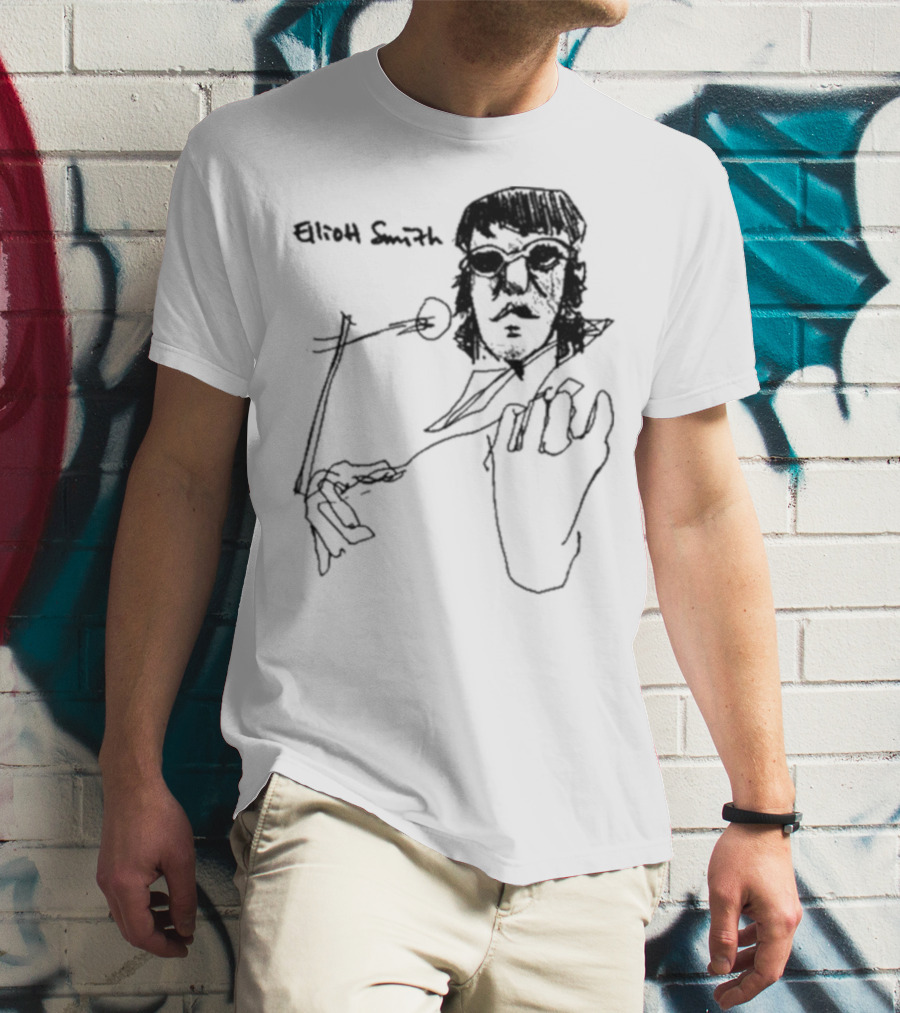 Elliott Smith Blue Fools Hand-Drawn Microphone Sketch T-Shirt