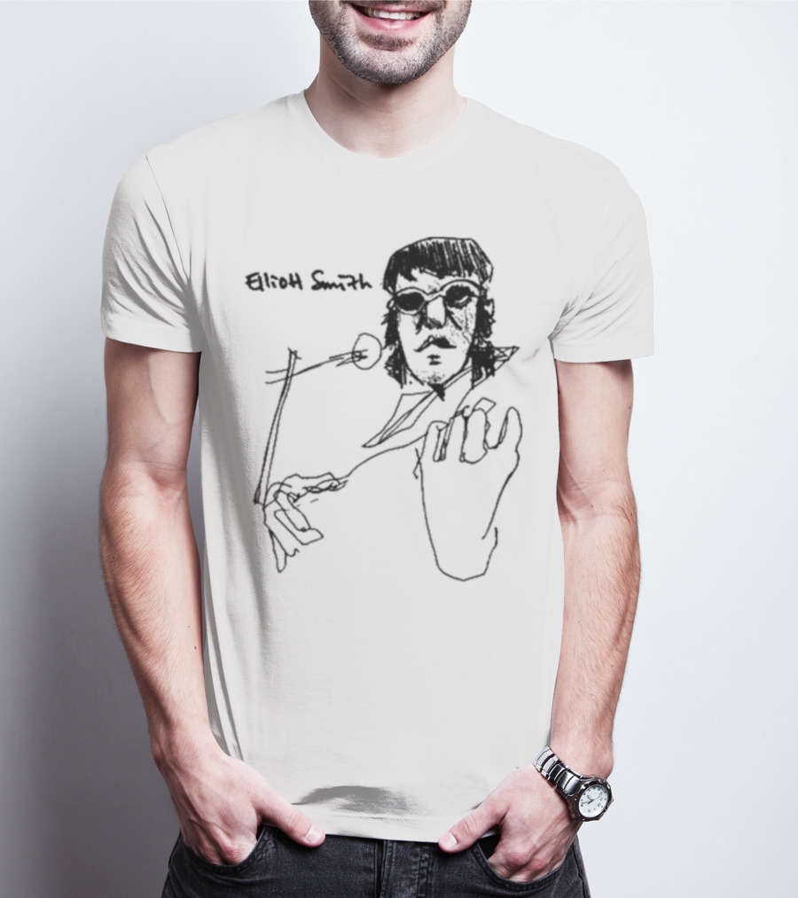 Elliott Smith Blue Fools Hand-Drawn Microphone Sketch T-Shirt