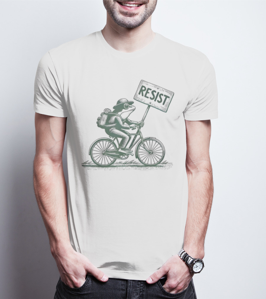 Frog On Bike Resist Portland Protest Vintage Graphic T-Shirt