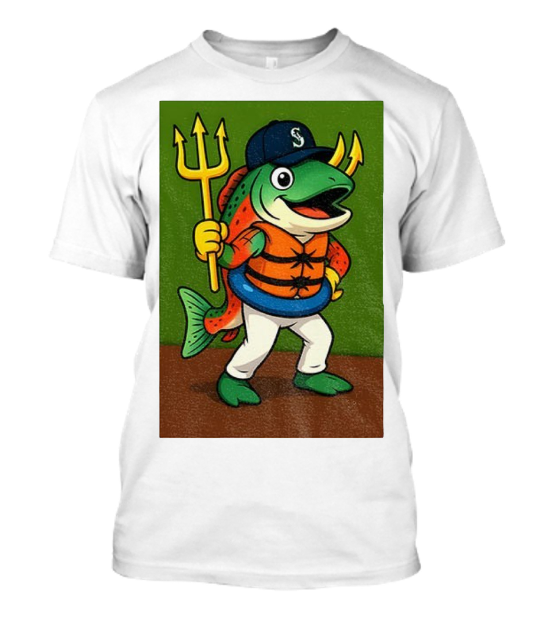 Seattle Mariners 2025 Humpy Salmon Mascot With Trident T-Shirt