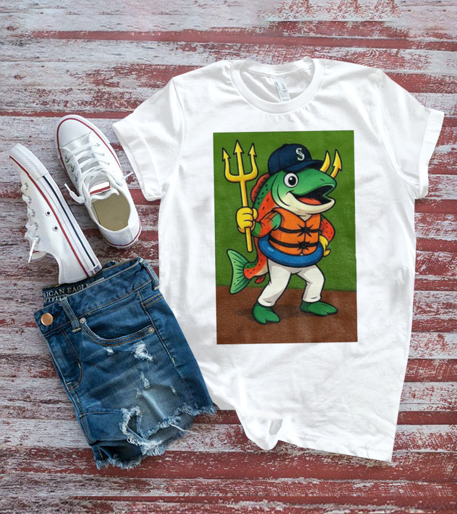 Seattle Mariners 2025 Humpy Salmon Mascot With Trident T-Shirt