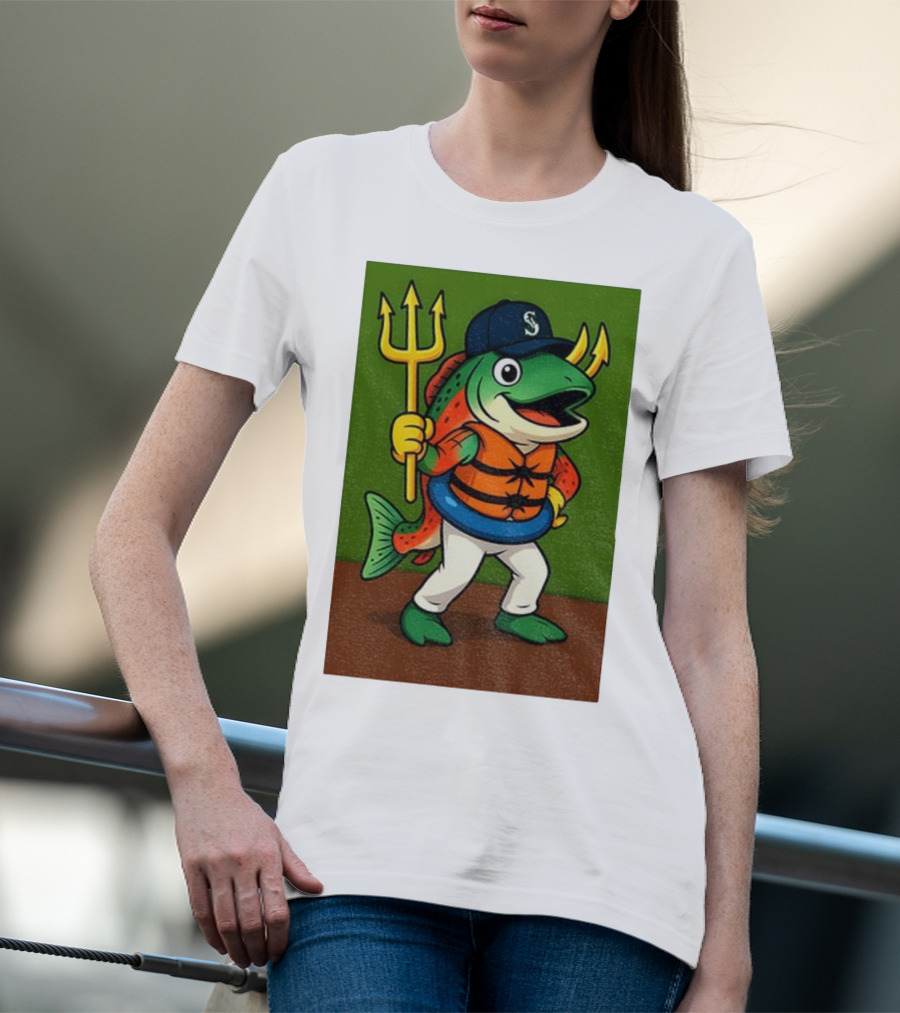 Seattle Mariners 2025 Humpy Salmon Mascot With Trident T-Shirt