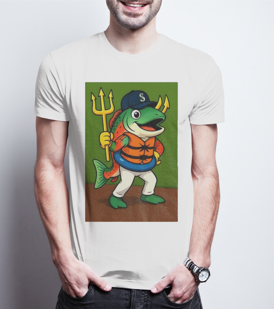 Seattle Mariners 2025 Humpy Salmon Mascot With Trident T-Shirt