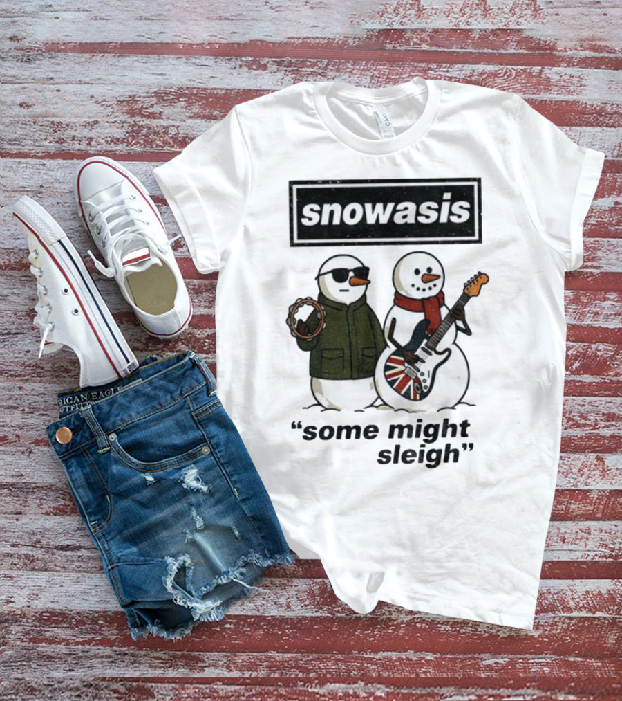 Snowasis Some Might Sleigh Christmas Snowmen With Guitars And Tambourine T-Shirt