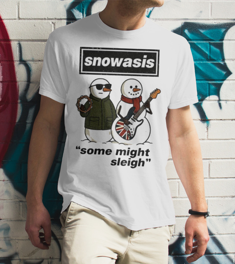 Snowasis Some Might Sleigh Christmas Snowmen With Guitars And Tambourine T-Shirt