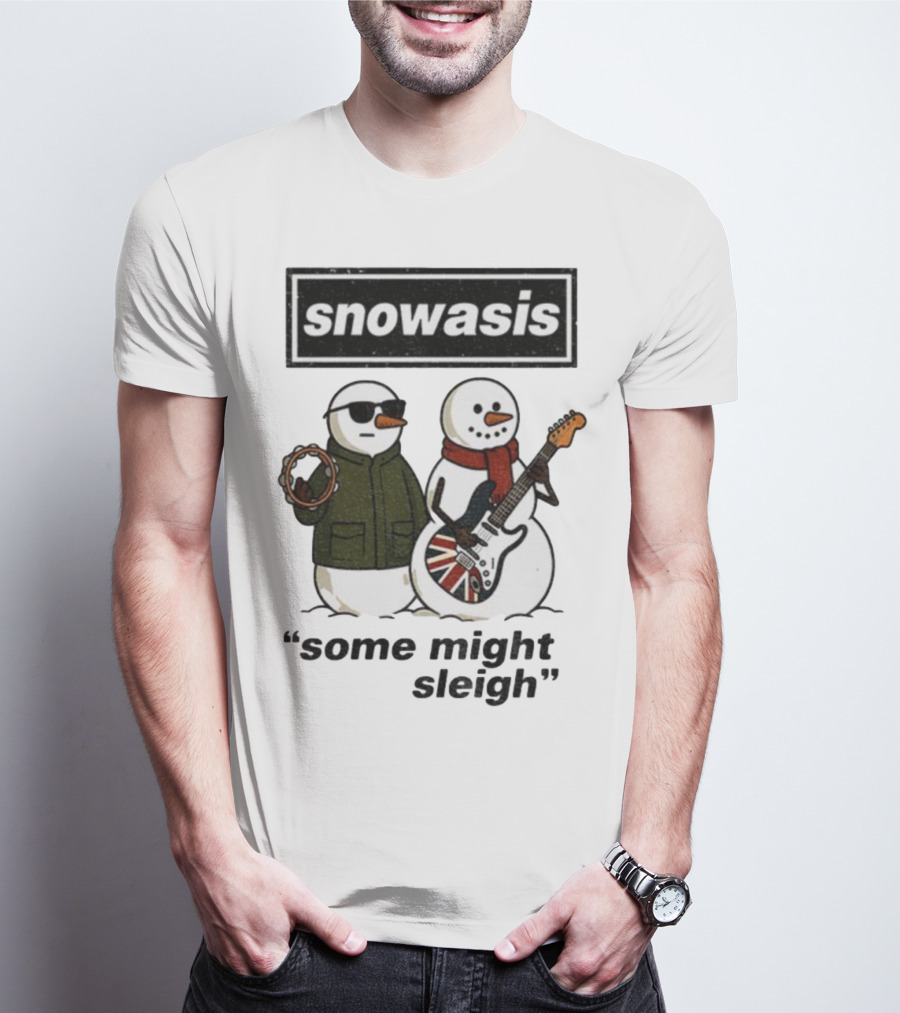 Snowasis Some Might Sleigh Christmas Snowmen With Guitars And Tambourine T-Shirt