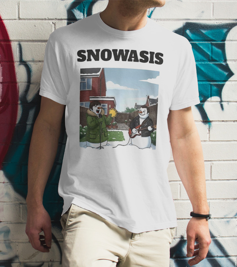 Snowasis Snowman Winter Oasis Vintage Guitar Tambourine Scene T-Shirt