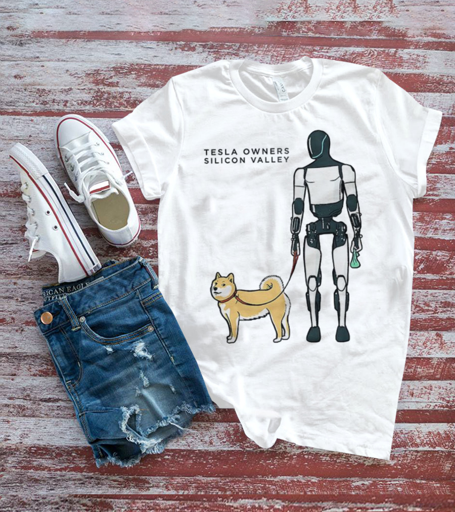 Tesla Owners Silicon Valley Optimus Robot Walking Doge Dog T-Shirt
