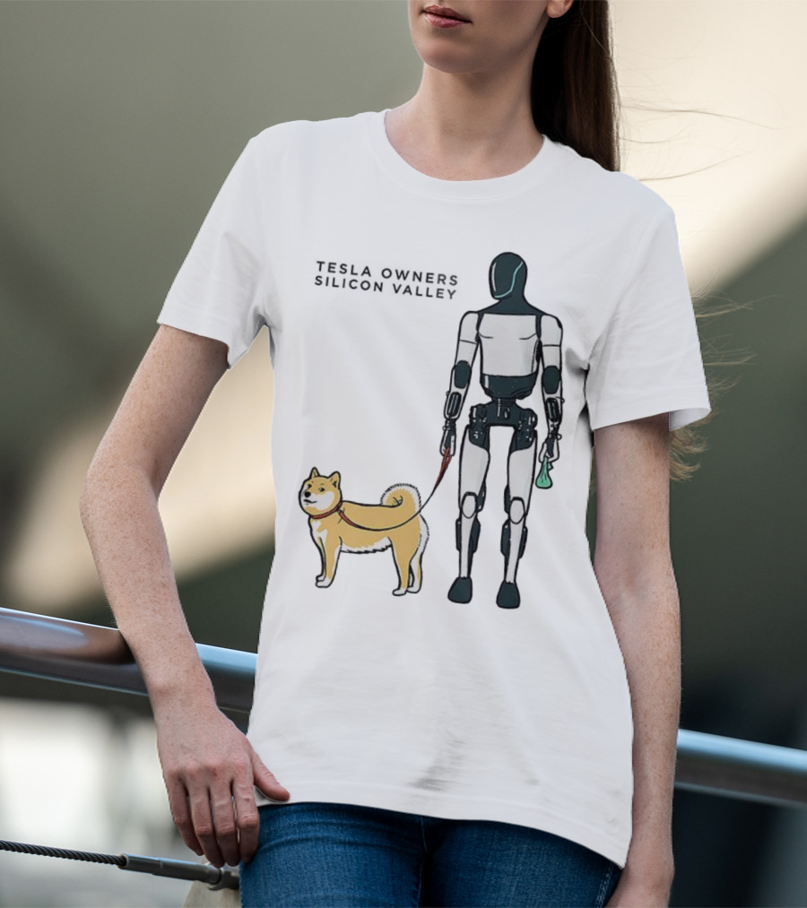 Tesla Owners Silicon Valley Optimus Robot Walking Doge Dog T-Shirt