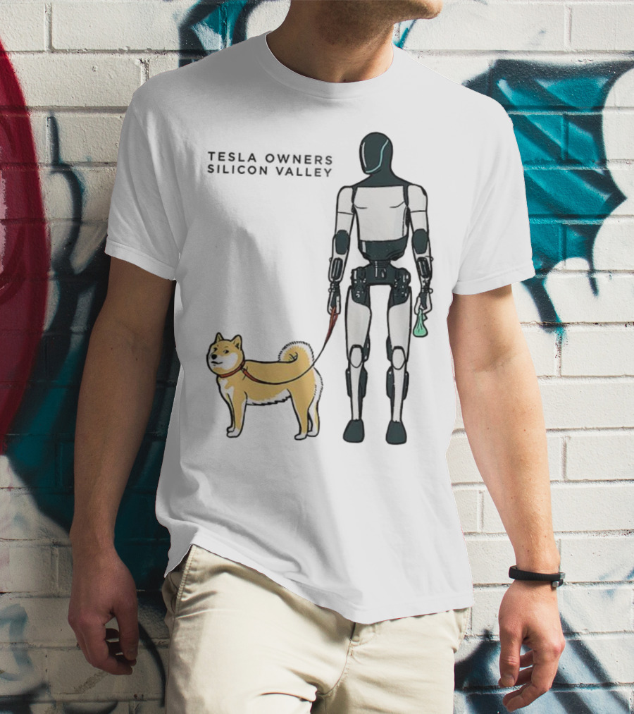 Tesla Owners Silicon Valley Optimus Robot Walking Doge Dog T-Shirt