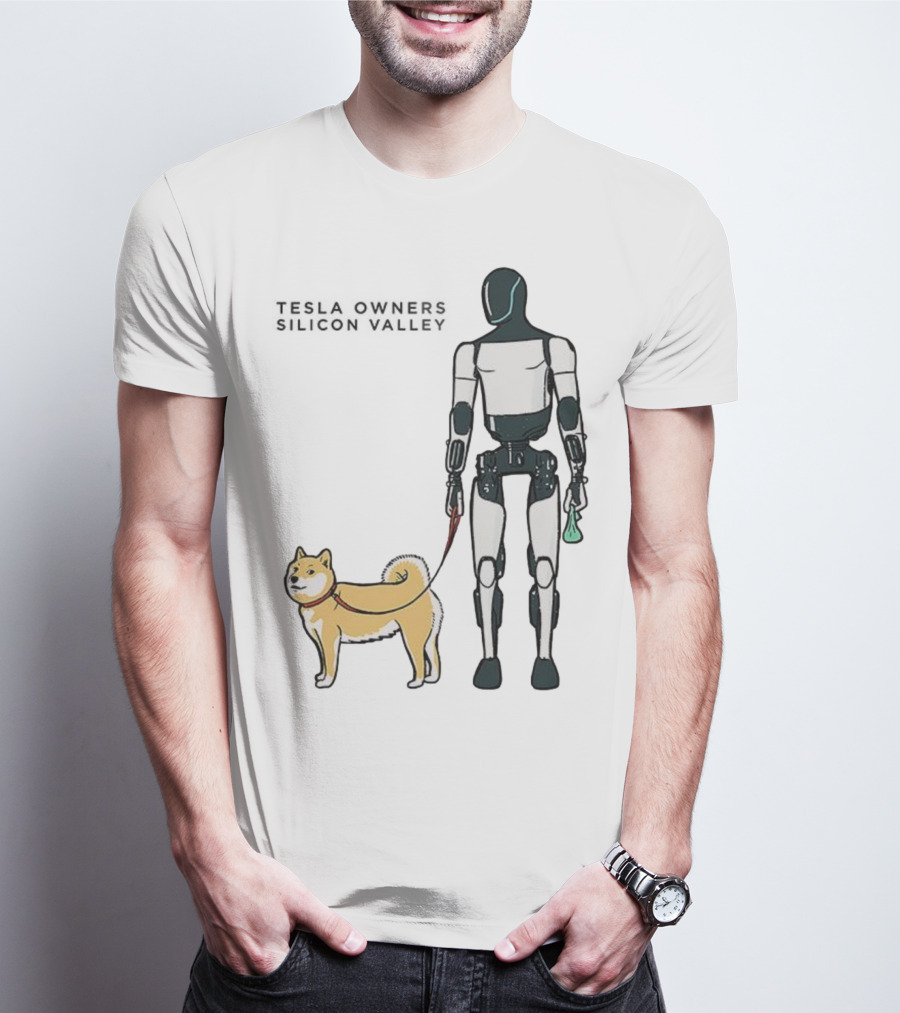Tesla Owners Silicon Valley Optimus Robot Walking Doge Dog T-Shirt