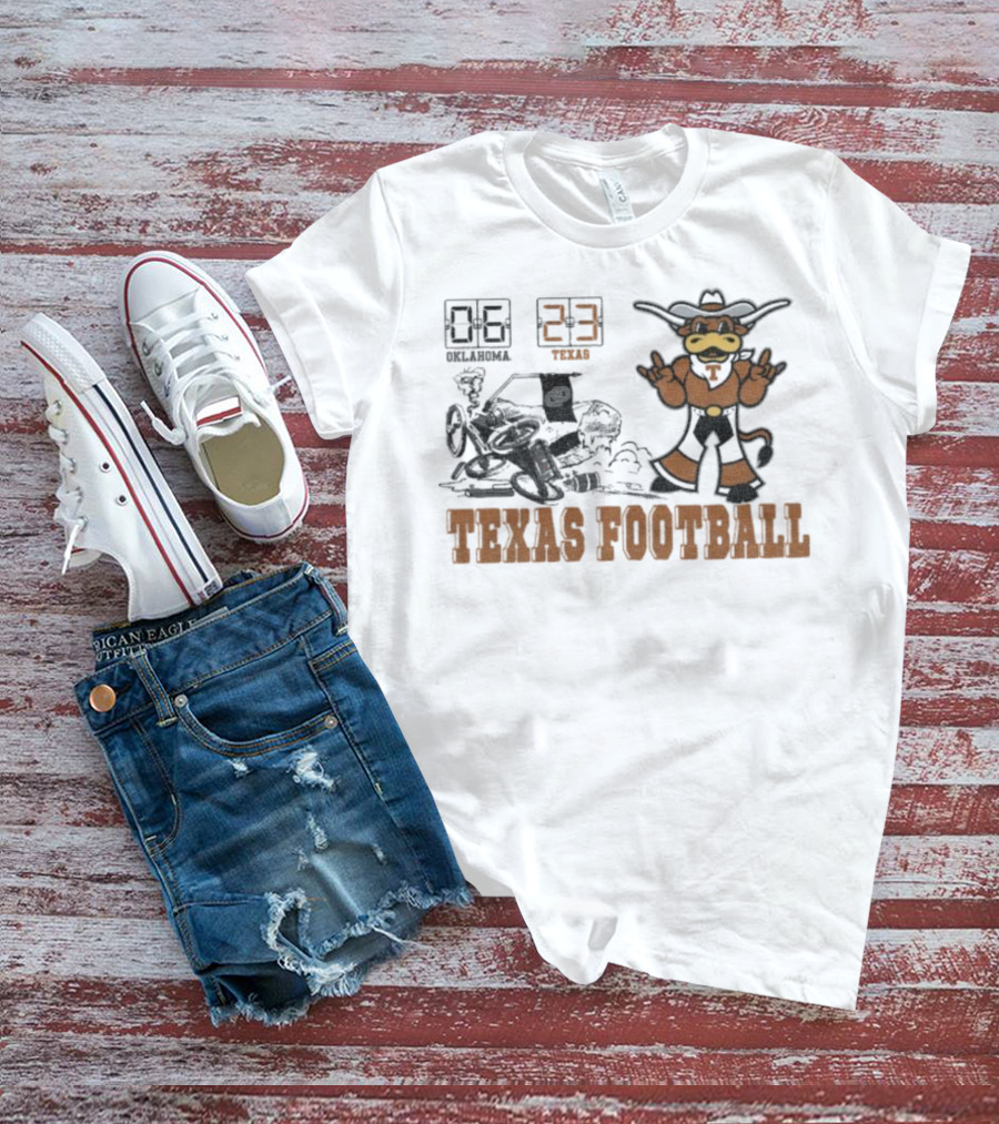 Oklahoma 6 Vs Texas 23 Longhorns Football Mascot Showdown 2025 T-Shirt