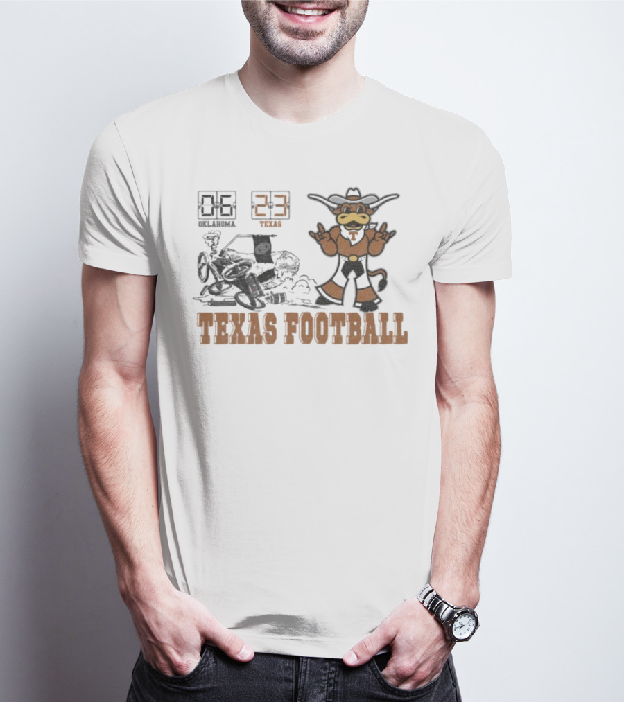 Oklahoma 6 Vs Texas 23 Longhorns Football Mascot Showdown 2025 T-Shirt