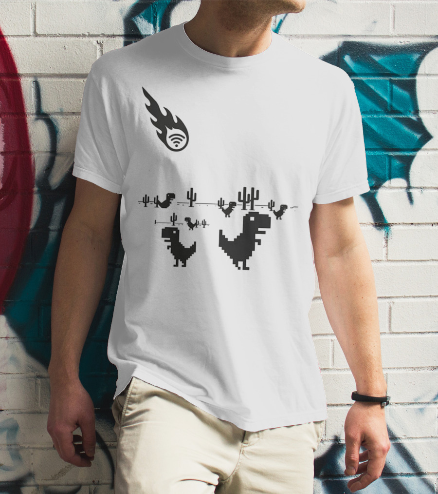 WiFi Meteor Extinction Dinosaur Game Pixel Art T-Shirt