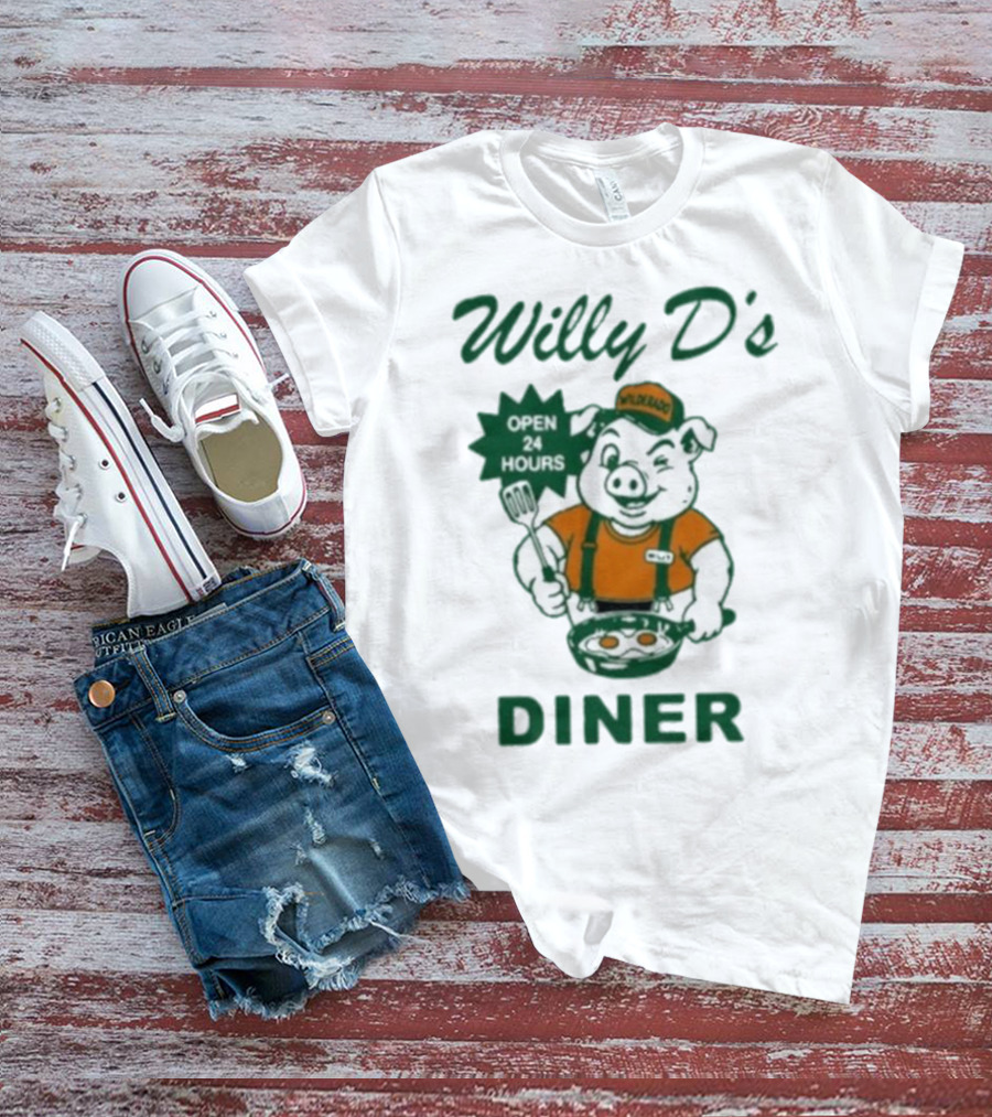 Wilderado Willy D's Diner Open 24 Hours Pig Cooking Eggs T-Shirt