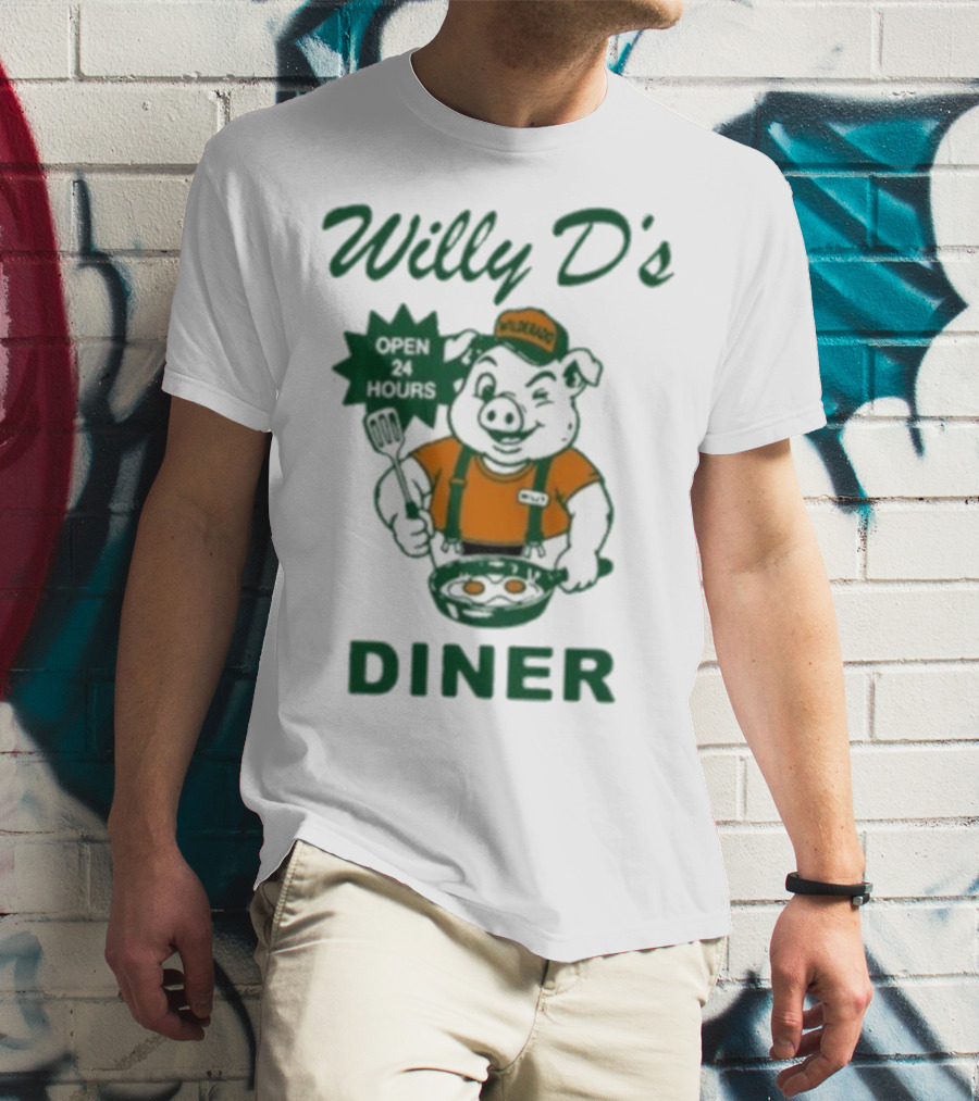 Wilderado Willy D's Diner Open 24 Hours Pig Cooking Eggs T-Shirt