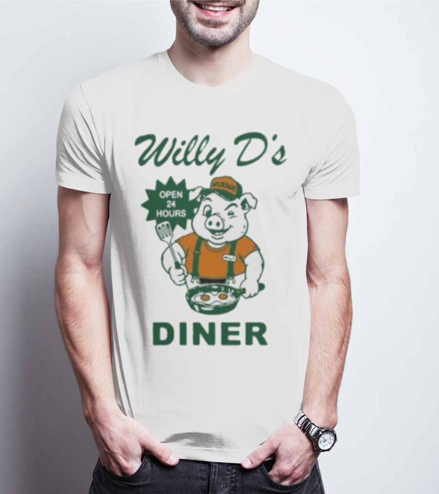 Wilderado Willy D's Diner Open 24 Hours Pig Cooking Eggs T-Shirt