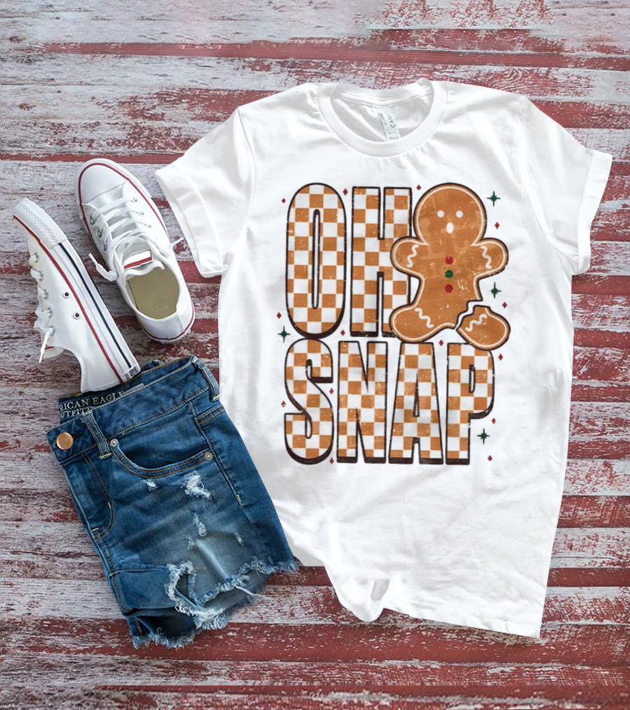 Oh Snap Gingerbread Merry Christmas Checkered Pattern T-Shirt