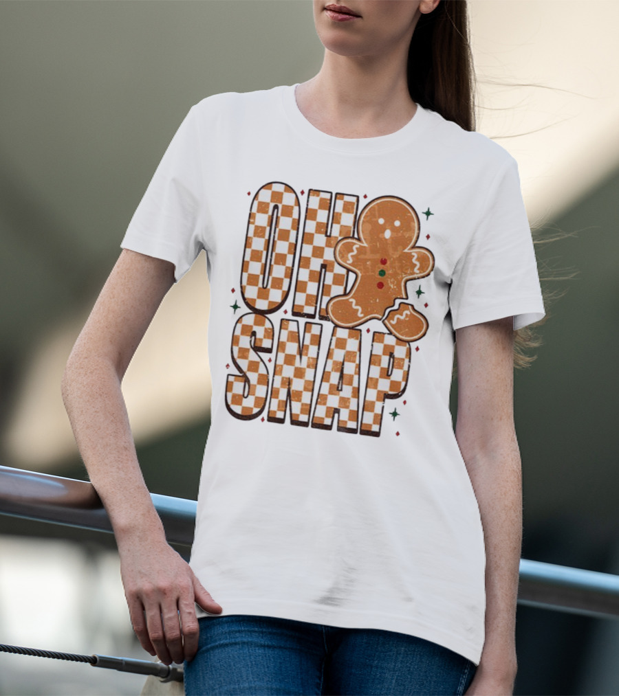 Oh Snap Gingerbread Merry Christmas Checkered Pattern T-Shirt