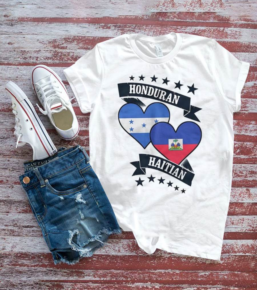 Honduran Haitian Heart Flags Stars Banner T-Shirt