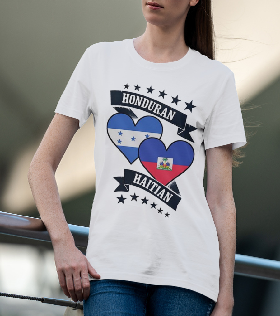 Honduran Haitian Heart Flags Stars Banner T-Shirt