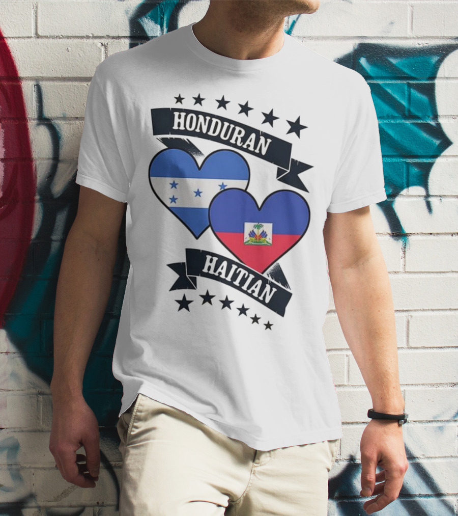 Honduran Haitian Heart Flags Stars Banner T-Shirt