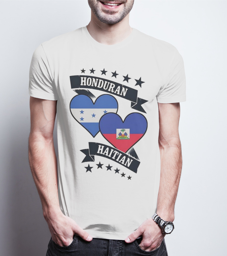 Honduran Haitian Heart Flags Stars Banner T-Shirt