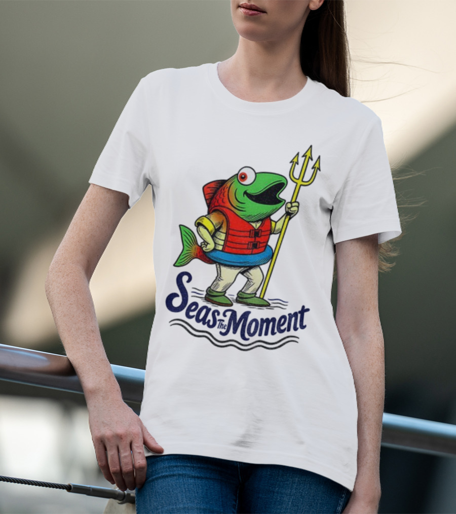 Seas The Moment Humpy Salmon Holding Trident Seattle Mariners MLB Baseball Fan Apparel T-Shirt