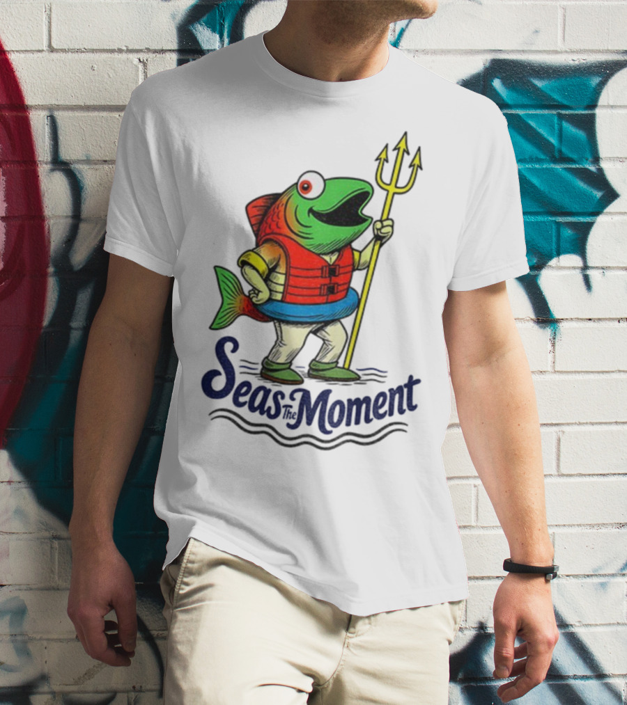 Seas The Moment Humpy Salmon Holding Trident Seattle Mariners MLB Baseball Fan Apparel T-Shirt