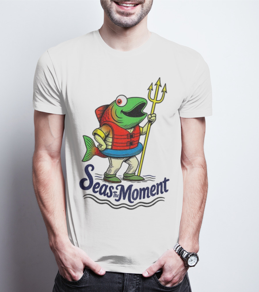 Seas The Moment Humpy Salmon Holding Trident Seattle Mariners MLB Baseball Fan Apparel T-Shirt