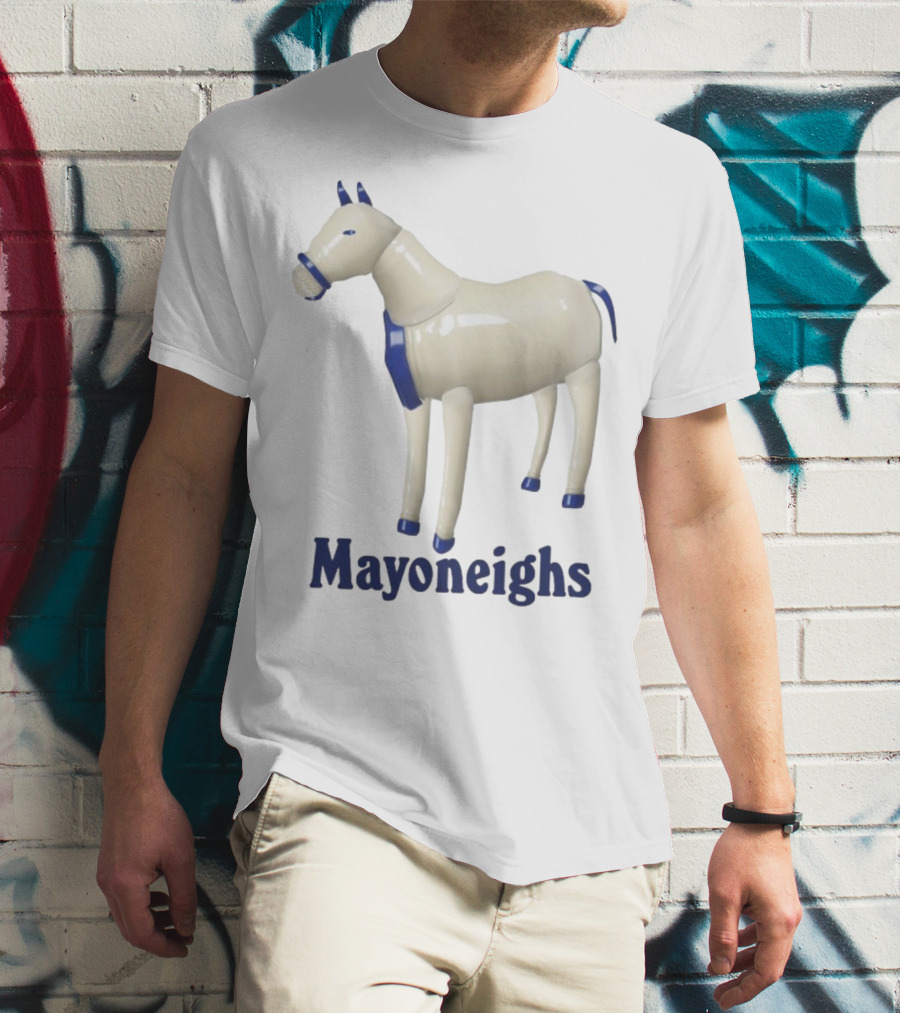 Mayoneighs Horse Creamy Figurine Blue Accents T-Shirt