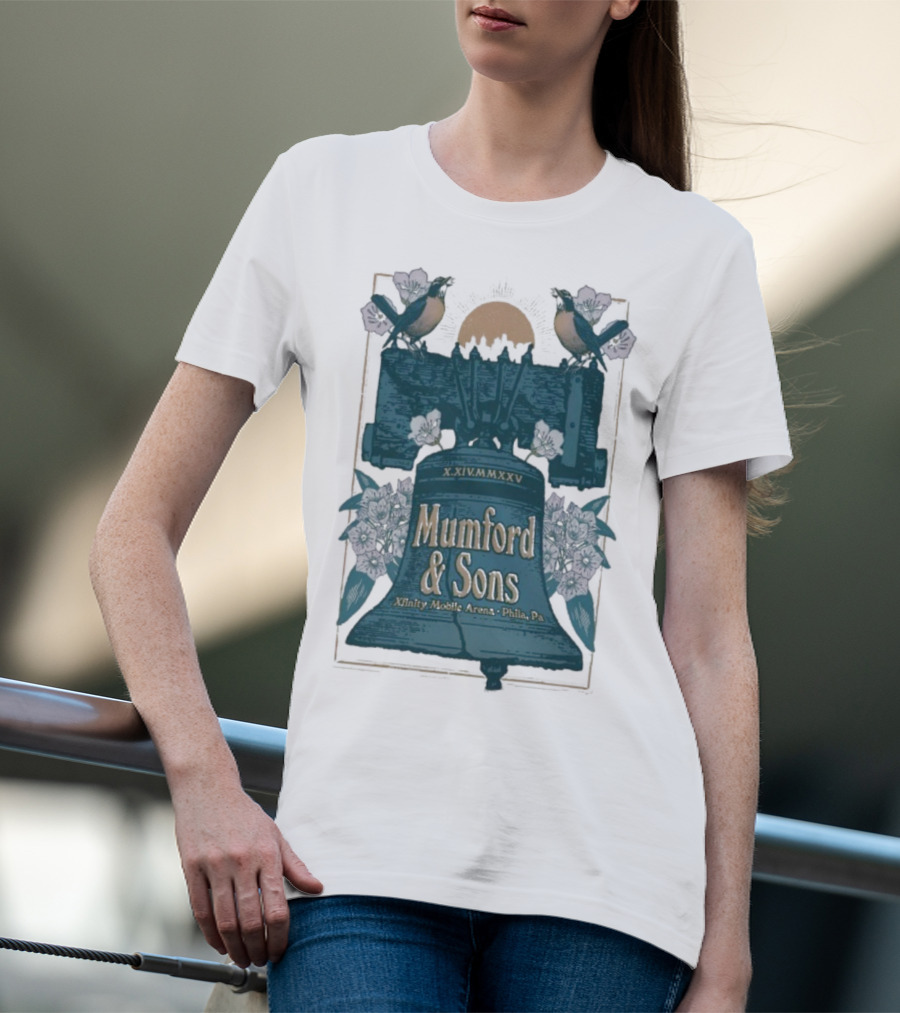 Mumford And Sons Philadelphia 10.14.2025 Liberty Bell Floral Design T-Shirt