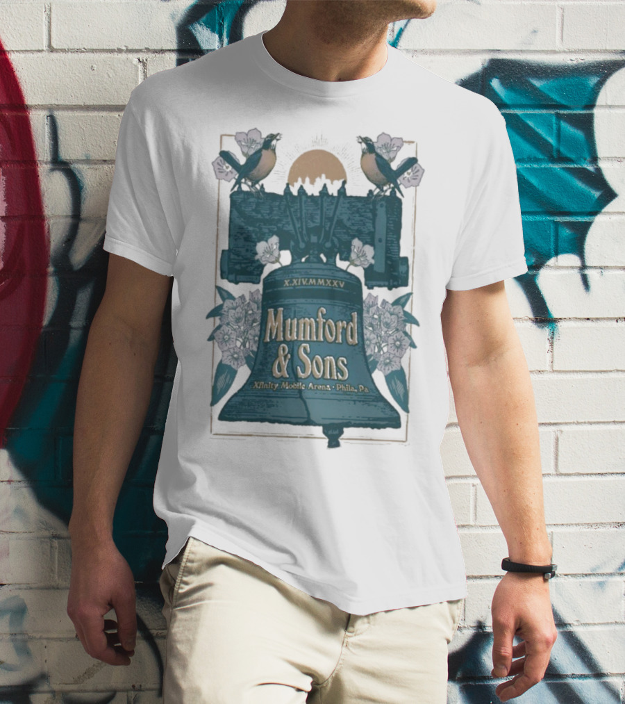 Mumford And Sons Philadelphia 10.14.2025 Liberty Bell Floral Design T-Shirt