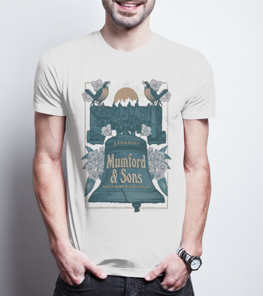 Mumford And Sons Philadelphia 10.14.2025 Liberty Bell Floral Design T-Shirt