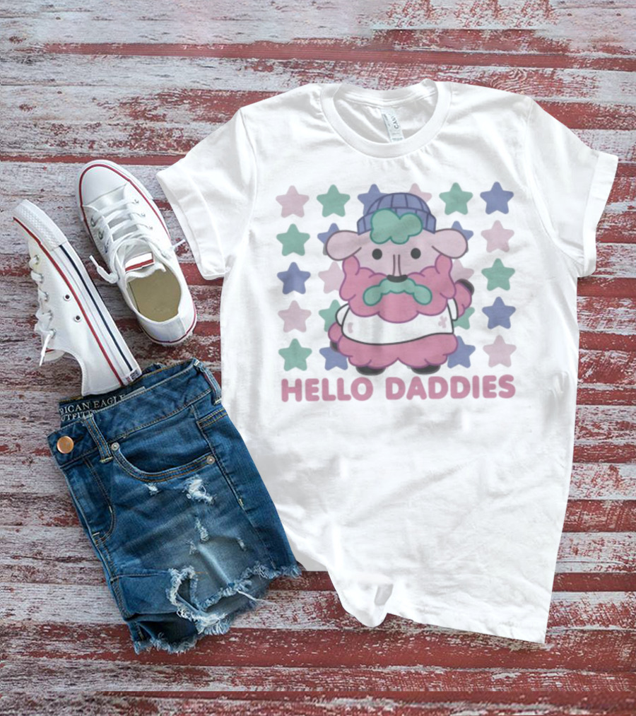 Hello Daddies Pink Bearded Sheep Star Pattern T-Shirt
