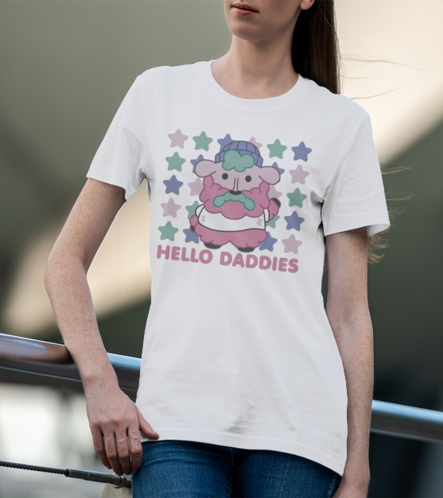 Hello Daddies Pink Bearded Sheep Star Pattern T-Shirt
