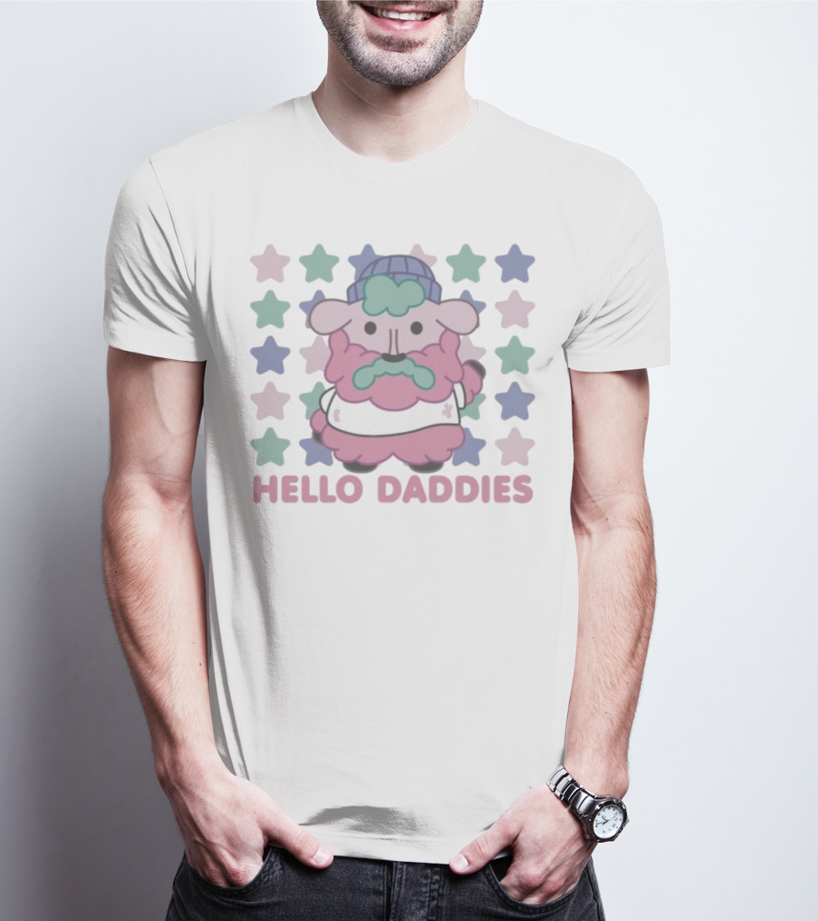Hello Daddies Pink Bearded Sheep Star Pattern T-Shirt
