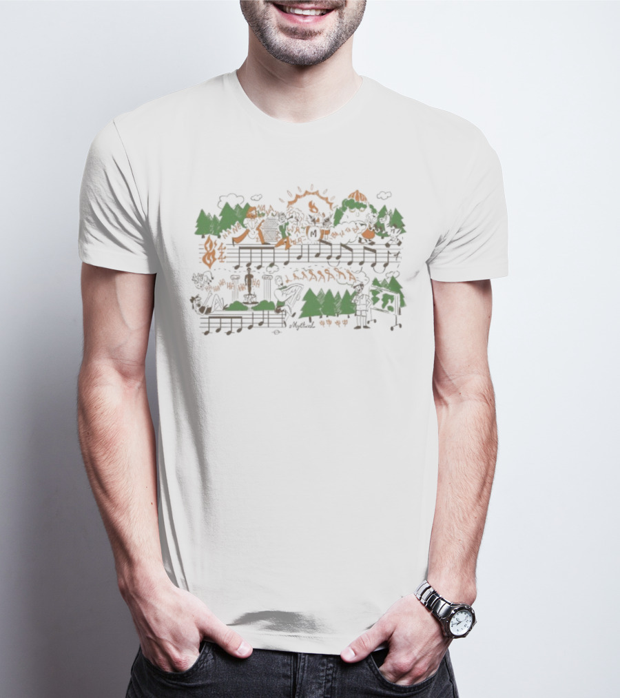 Mythical GMM Theme Song Music Notes Forest And Mountains Illustration T-Shirt