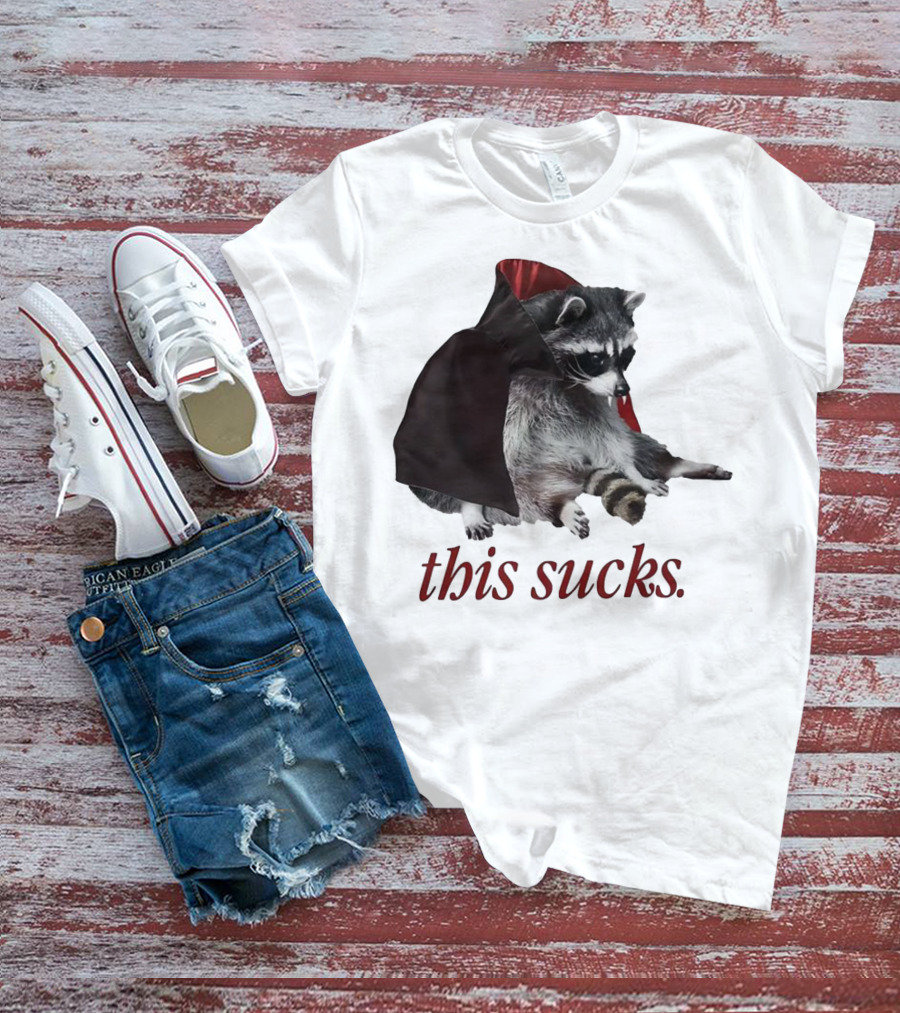 Raccoon Vampire Cape This Sucks Halloween T-Shirt