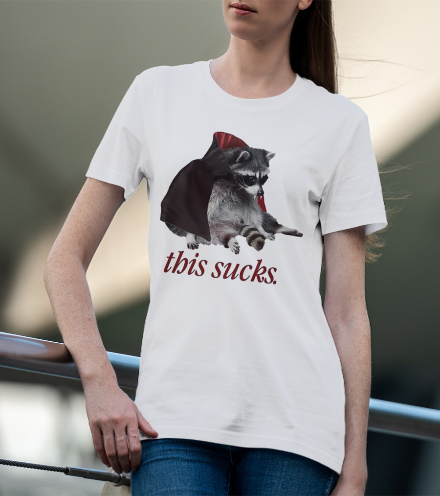 Raccoon Vampire Cape This Sucks Halloween T-Shirt