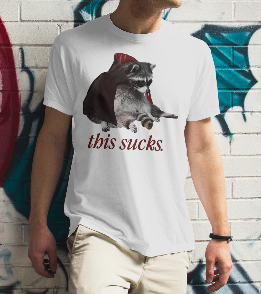 Raccoon Vampire Cape This Sucks Halloween T-Shirt